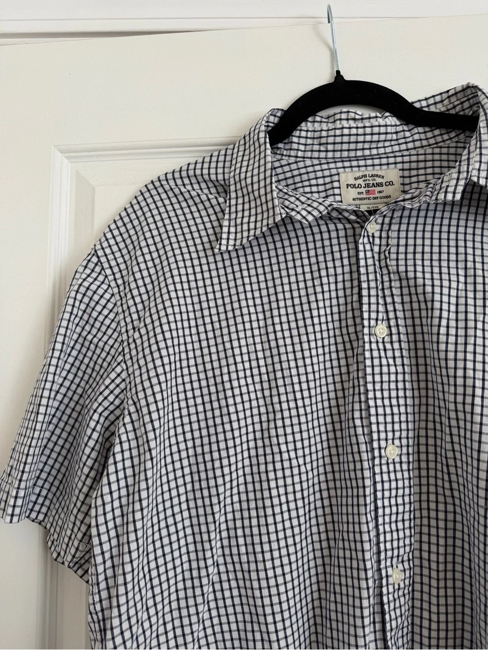 Polo Jeans Co Ralph Lauren Men’s XL Blue White Check Short Sleeve Button Down Sh
